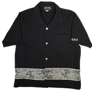 Vintage Casino Wear Button Up Dragon Embroidery Dice Buttons Black USA Men L